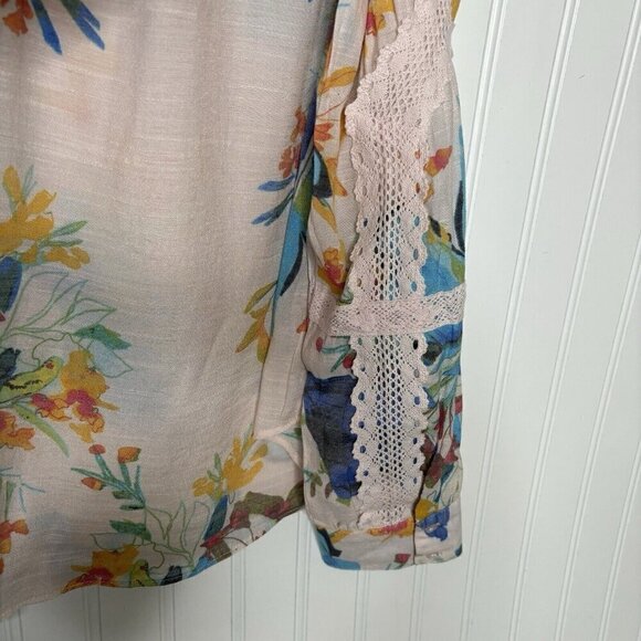 Zac & Rachel Tunic Top Womens L Pink Blue Floral 100% Cotton Button Cuff Boho - Picture 4 of 12